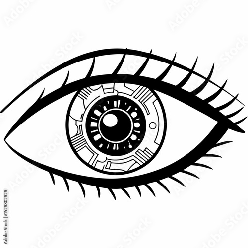 Detailed illustration of a futuristic cyborg eye design