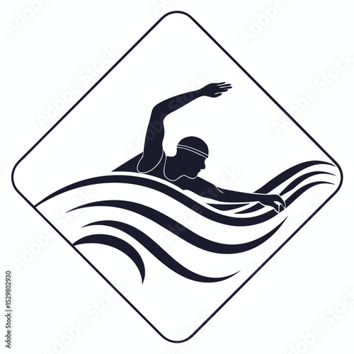 Swimmer silhouette ocean waves aquatic sport triathlon competition