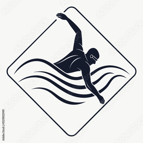 Swimmer silhouette in diamond frame ocean waves aquatic sport
