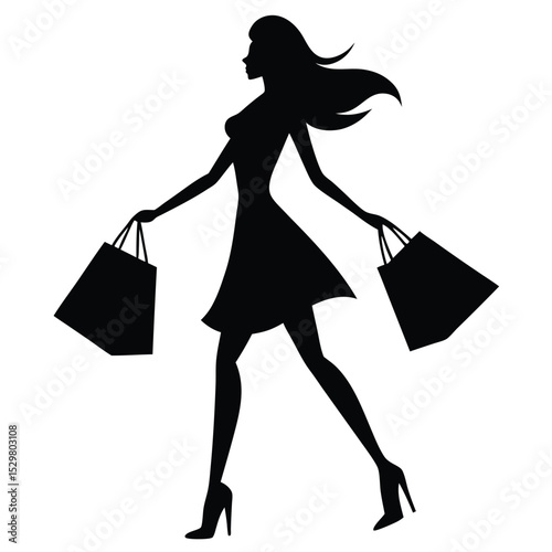 Stylish silhouette of a woman carrying shopping bags in a modern and minimalist design