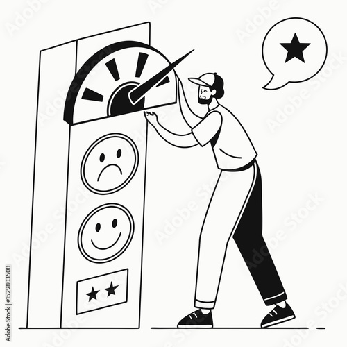 Man improving customer satisfaction ratings feedback review score
