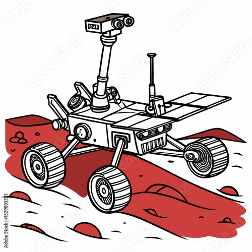Mars rover exploring red planet surface cartoon illustration