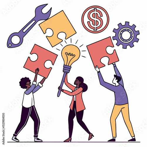 Team collaboration puzzle solution innovation idea business success