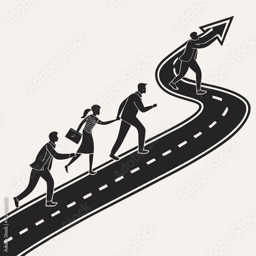 Team collaboration leading to success upward trending growth