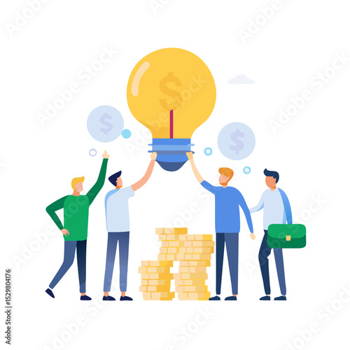 Team collaboration innovative financial idea lightbulb money success