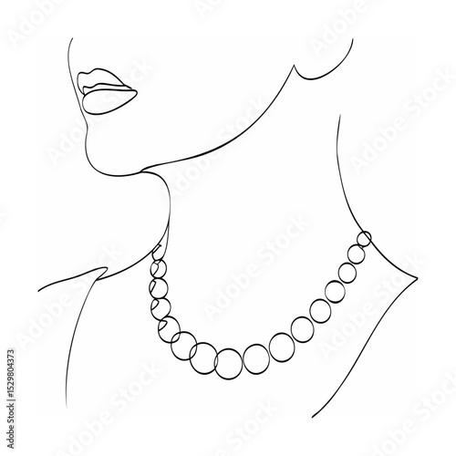 Minimalist line art illustration of a woman's profile adorned with a pearl necklace
