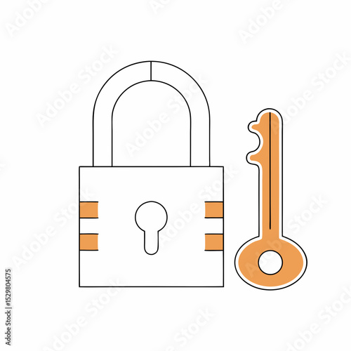 Illustration of a padlock and key in a simple line art