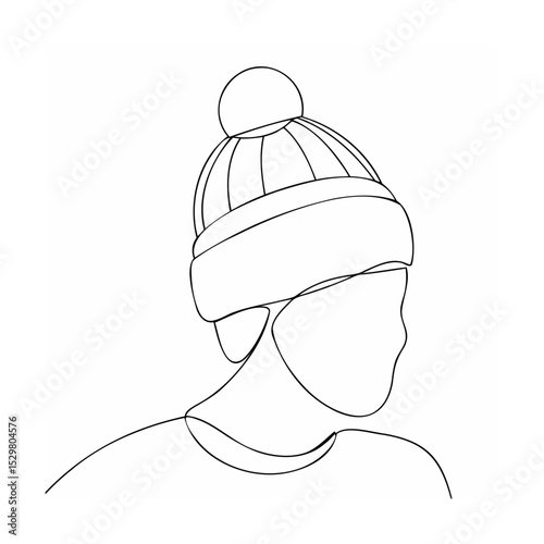 Elegant minimalist line drawing of a person wearing a winter beanie and looking away