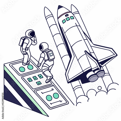 Astronauts preparing for space launch rocket control panel