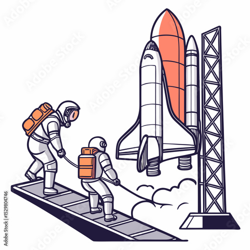 Astronauts preparing space shuttle for launch countdown