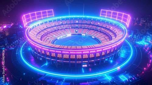 Wallpaper Mural A colorful glowing 3D stadium model lit with neon lights representing futuristic sports technology and entertainment venues in a vibrant concept design Torontodigital.ca