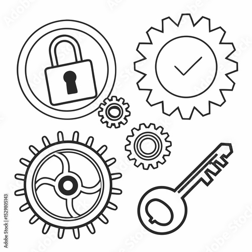 Secure system gears key lock mechanism technology concept