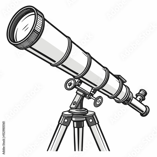 Vintage refracting telescope on tripod astronomical observation equipment