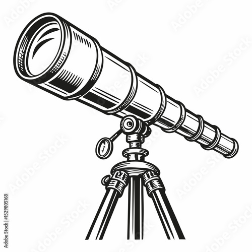 Vintage refracting telescope on tripod astronomical instrument