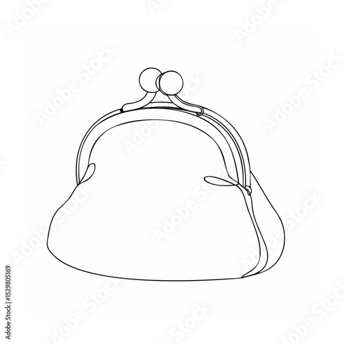 Simple outline illustration of a classic coin purse or handbag design in black and white