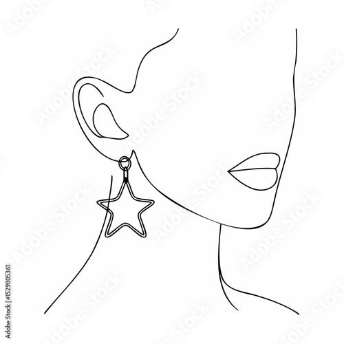 Minimalist line art illustration of a woman wearing a star shaped earring