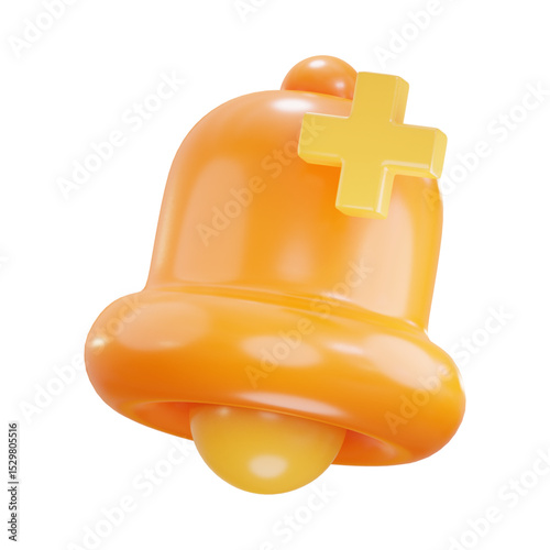 3d bell icon isolated on white background. Realistic render yellow ringing bell. Vector illustration, alert, attention signal. Incoming inbox message symbol. Unread mail reminder 3d icon for app