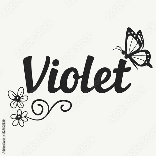 Violet floral butterfly design name art graphic