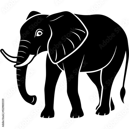 Wild elephant vector illustration featuring a large mammal silhouette