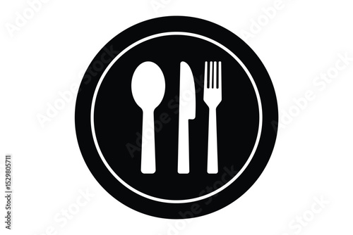 Tableware thin line icon set of fork, knife, spoon. cutlery knife, spoon and plate icons.