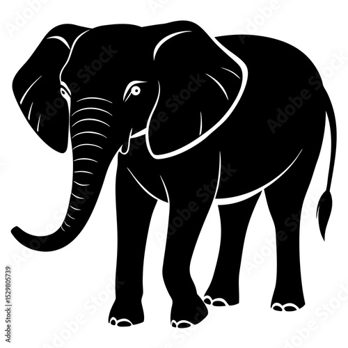 Isolated gray elephant vector illustration with trunk and tusks on a white background
