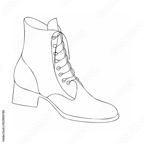 Elegant line art illustration of a fashionable women's ankle boot with lace up detail.