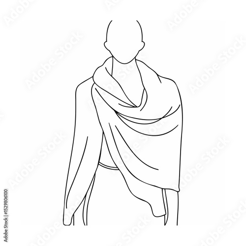 Minimalist outline illustration of a person wearing a draped shawl covering shoulders