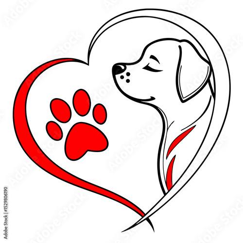 Pet shop logo with paw and heart, transparent background