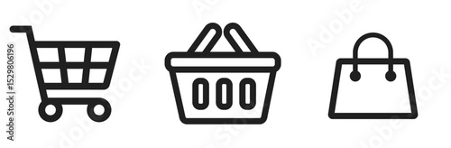 Shopping cart, basket icon set. Shopping basket icon set. Buy on market or supermarket. Shopping basket. store icon, Vector illustration
