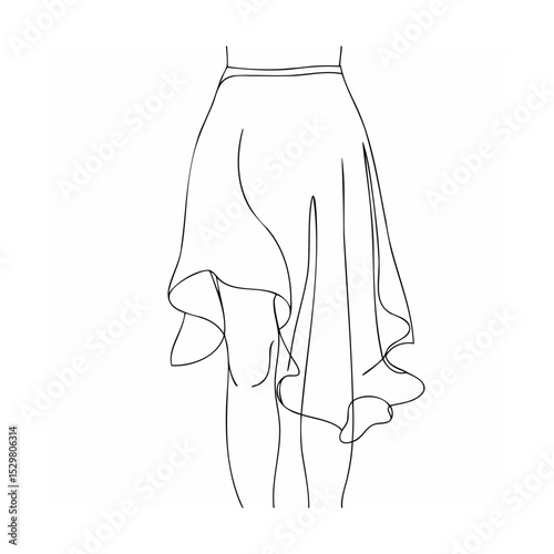 Elegant black line drawing of a flowing ballet skirt on a white background