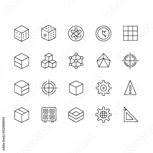 Module Line Icons – Editable Stroke Vector Set of Cubes, Boxes, Geometric Shapes, Blocks, and Product Models in Outline Style