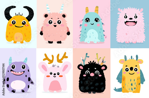 Adorable Cute Monster Avatars Collection of Happy Cartoon Characters