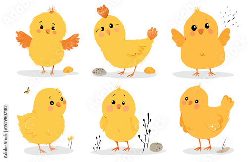 Adorable Baby Chicks Illustration Set Cute Yellow Chickens for Spring Designs
