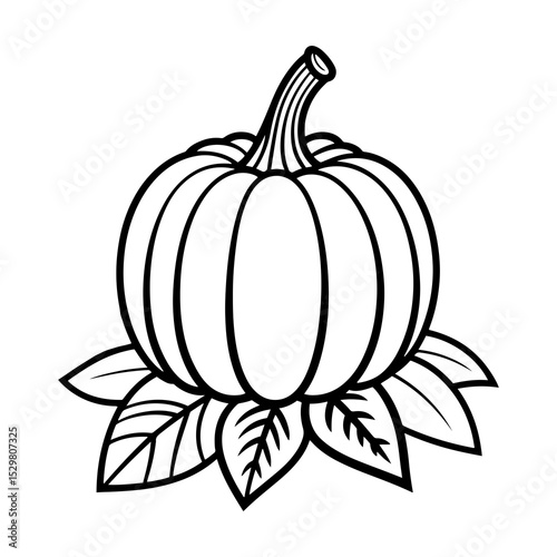 Line art pumpkin with leaves illustration
