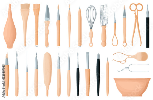 Collection of Modern Pottery Tools  A Comprehensive Set for Ceramic Art