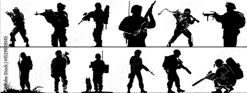 Collection of Military Silhouettes  High-Resolution Vector Graphics