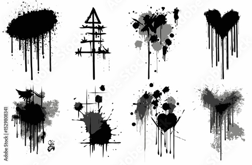 Spray Paint Graffiti Stencil Templates Drip Effects, Hearts, and Geometric Shapes