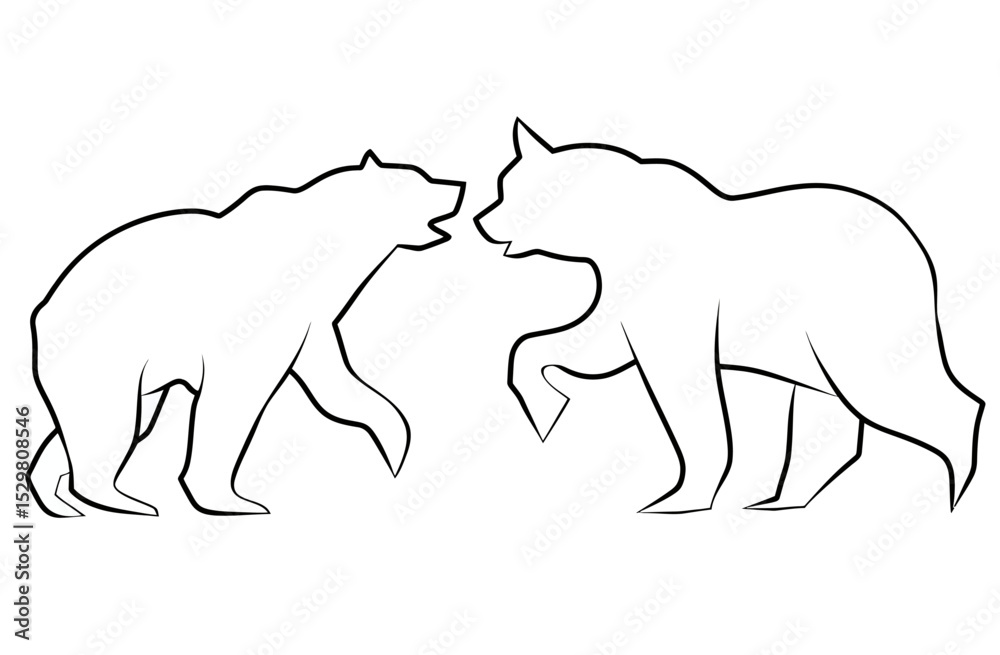Fototapeta premium Bull and Bear Market Trend Minimalist Line Art Illustration