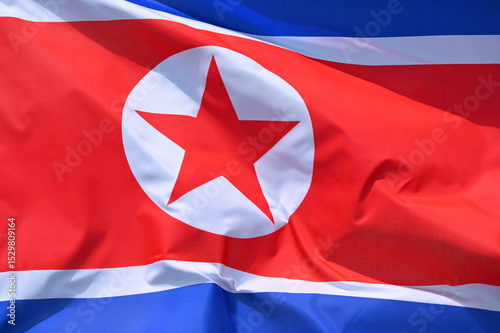 closeup of a flag of North Korea