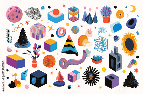 Surreal Abstract Psychedelic Art Colorful Geometric Shapes and Cosmic Elements