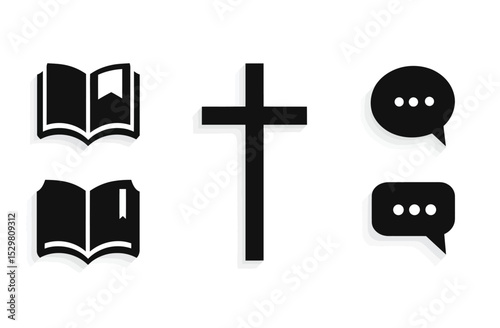 Christian Church Logo Design Bible, Cross, and Communication Icons