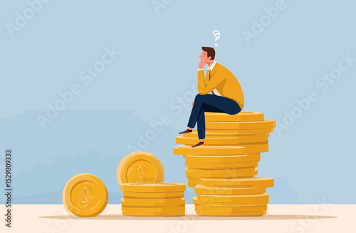 Financial Decisions Man Contemplating Wealth and Future Investments