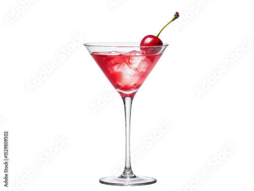 Red cocktail with cherry garnish isolated on transparent background