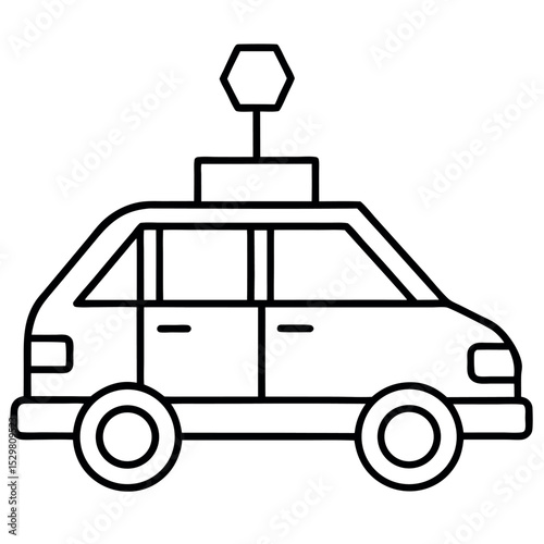 Black and White Cartoon Taxi Car Icon Vector Illustration