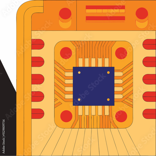 Illustration of a microchip with intricate circuit design