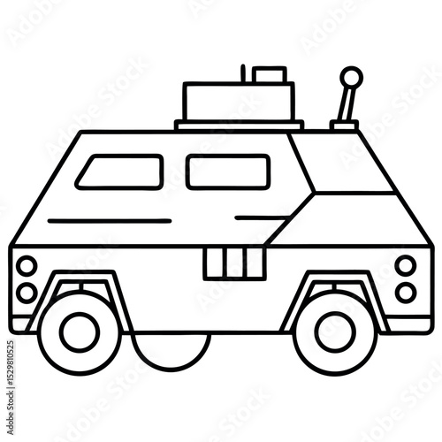 Black and White Outline Minimalist Military Vehicle Illustration