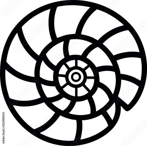 Nautilus Shell Spiral Vector Illustration in Black and White Design for Nature and Marine Study