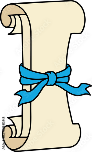 Vintage scroll parchment tied with blue ribbon vector illustration design element 