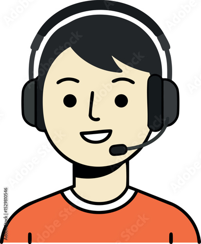 Customer service representative with headset smiling vector illustration in simple style 