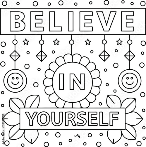 Line Art Doodle with Believe in Yourself Message and Star and Diamond Hangings